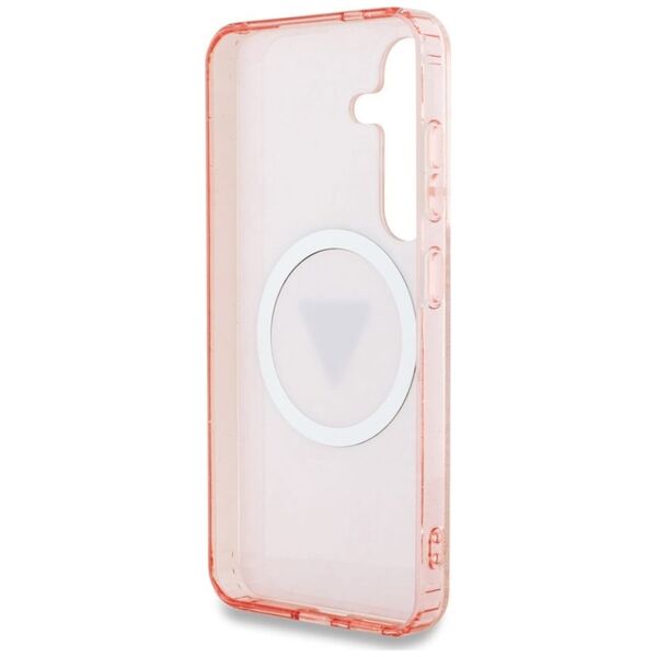 Guess 4G Glitter Triangle Buttons MagSafe Case for Samsung Galaxy S25 Pink