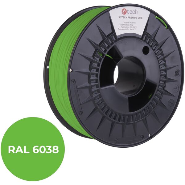 C-Tech C-TECH Tisková κορδόνι (νήμα) PREMIUM LINE, ASA, luminiscenční zelená, RAL6038, 1,75mm, 1kg 13206777 8594125013295