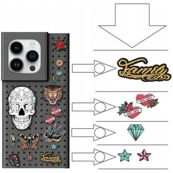 Σετ θήκης Pinit Pinit Dynamic + Pin Tattoo Pin iPhone 14 Plus 6,7" μαύρο/μαύρο μοτίβο 1 13002129 5905359817475