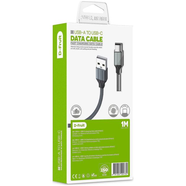 D-Fruit cable USB-A - USB-C 1m, grey (DF441C)