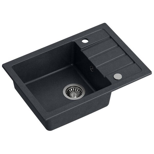 Νεροχύτης GraniteQ JERRY 116, νεροχύτης από μαύρο γρανίτη (62x44x17,5) + σιφόνι + κάλυμμα 12945520 5904310991490