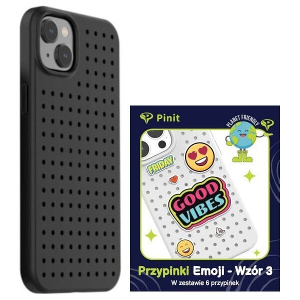 Pinit Pinit Dynamic + Σετ θήκης Pinit Emoji iPhone 14 6,1" μαύρο/μαύρο μοτίβο 3 13002138 5905359817253
