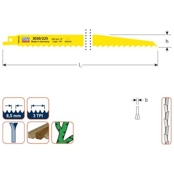 Wilpu Πριονόλαμα για ξύλο WILPU 3030/225, 5 τεμ. 13494902 4019379127221