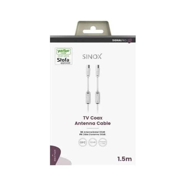 Καλώδιο κεραίας Sinox Sinox PRO. YouSee & Stofa godkendt. 1,5μ. Hvid 14205952 5706808052368