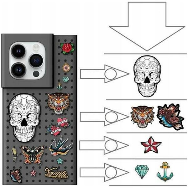 Pinit Pinit Dynamic + Tattoo Pin Case Σετ iPhone 14 Pro 6,1" μαύρο/μαύρο μοτίβο 3 13002134 5905359817529