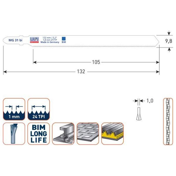 Wilpu Saws για χάλυβα και "Sandwich". για προφίλ (5 μονάδες) MG 31 bi WILPU 13532518 4019379025718