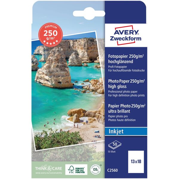 Avery Zweckform Papier Avery fotograficzny Premium wysokobłyszczący, 250 g, 130 x 180 mm