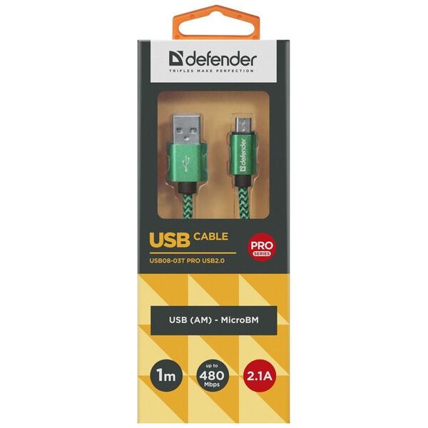 Kabel USB Defender USB-A - microUSB 1 m Zielony (87804)
