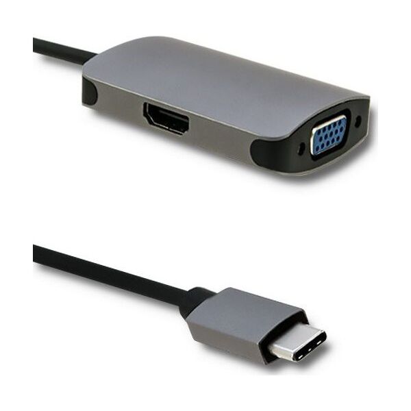 Stacja/replikator Qoltec USB-C - HDMI - VGA Szary  (50380)