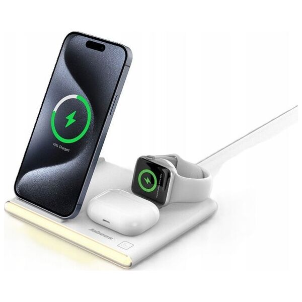 Jabees PowerGlow 4w1 Ładowarka QI na Telefon Smartwatch Słuchawki Lampa LED / Biały
