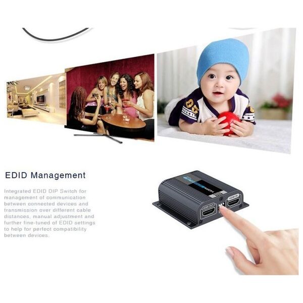 Kabel PremiumCord PremiumCord HDMI extender na 50m přes jeden kabel Cat6/6a/7, EDID nastavení