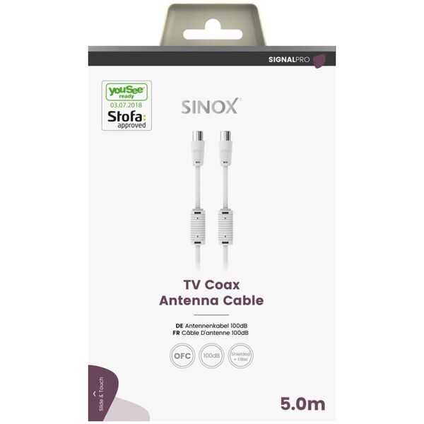 Καλώδιο κεραίας Sinox Sinox PRO. YouSee & Stofa godkendt. 5μ. Hvid 14205940 5706808052399
