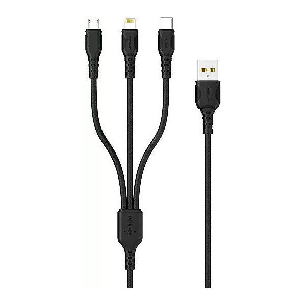 Kabel USB Denmen USB-A - USB-C + microUSB + Lightning 1 m Czarny (29360)