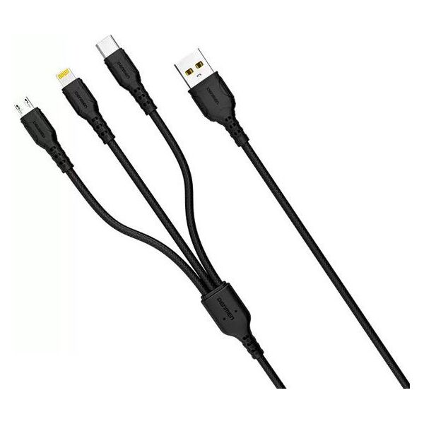 Kabel USB Denmen USB-A - USB-C + microUSB + Lightning 1 m Czarny (29360)