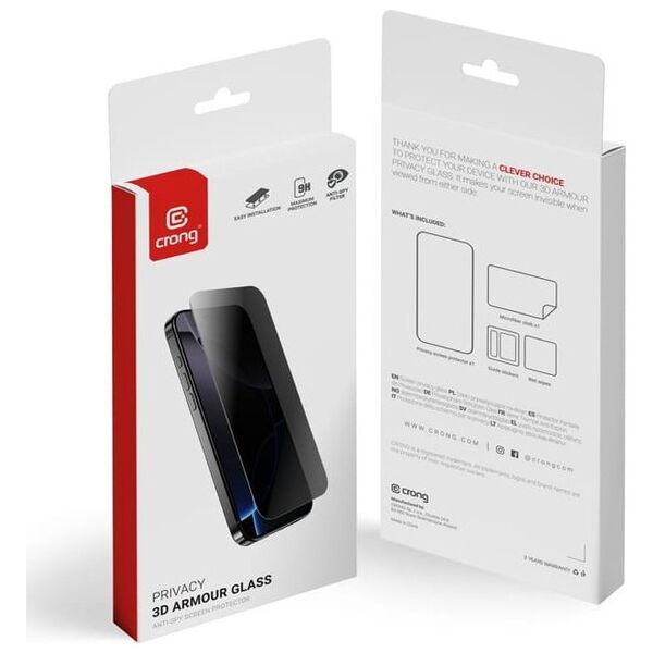 Crong Privacy 3D Armour Glass - Hartowane szkło prywatyzujące iPhone 16 Pro