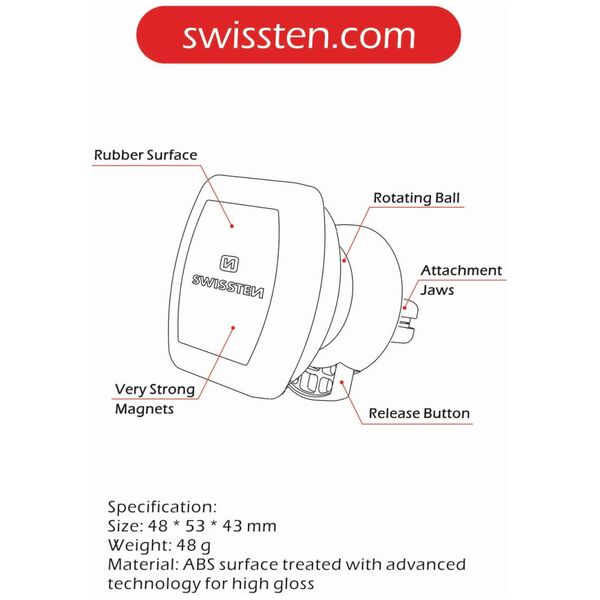 Swissten Uchwyt magnetyczny do samochodu S-GRIP M3