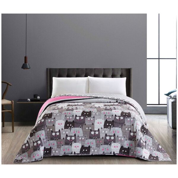 Decoking Narzuta 200x220 dekoracyjna Cats Invasion beżowa szara różowa Decoking