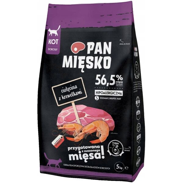 Karma sucha dla kota Cielęcina z krewetkami (dorosły) chrupki S 1,6kg