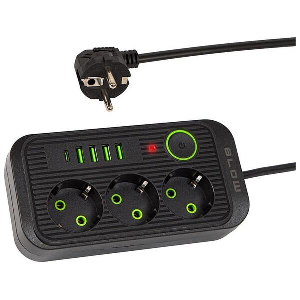 Blow 98-234# Przedłużacz sieciowy ps-330s 3-gniazda 4xusb 1xusb-c 3m czarny 2x1mm
