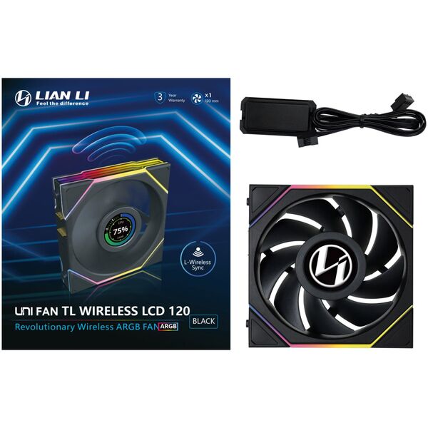 Lian Li UNI FAN TL Wireless LCD Lüfter, ARGB, PWM - 120 mm, schwarz