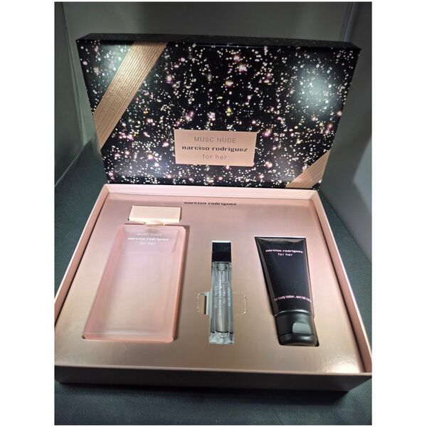 Set Narciso Rodriguez: For Her Musc Nude, Eau De Parfum, For Women, 100 ml + For Her Musc Nude, Hydrating, Body Lotion, 50 ml + For Her Musc Nude, Eau De Parfum, For Women, 10 ml For Women