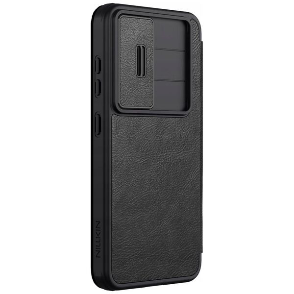 Etui Nillkin Qin Pro na Samsung Galaxy S25 z klapką i osłoną aparatu - czarne