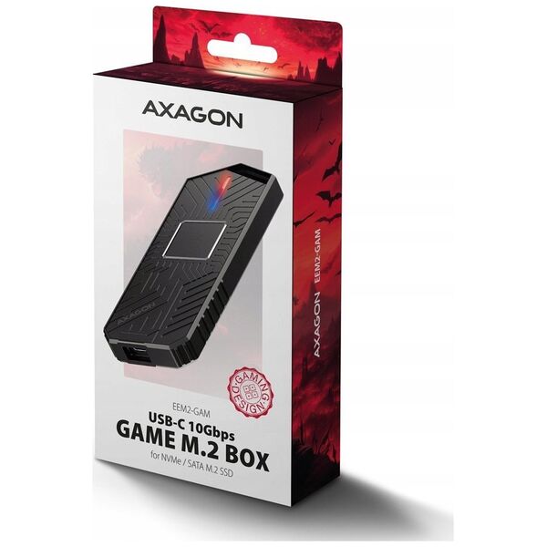 Axagon EEM2-GAM, USB-C 10Gbps - NVMe & SATA SSD GAME M.2 box, bezroubkov Obudowa SSD Czarny