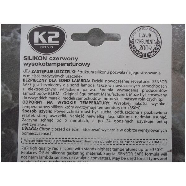 K2 Silikon wysokotemperaturowy K2 CZERWONY SILIKON +350°C 85g