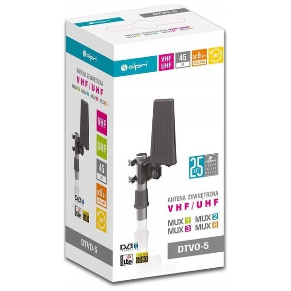 Antena RTV DPM Antena zewnętrzna DVB-T / DVB-T2 DPM DTVO5 z filtrem LTE, 45 dB
