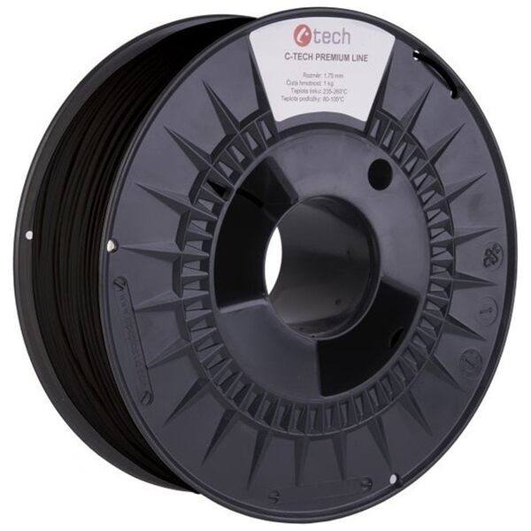 C-Tech C-TECH Tisková κορδόνι (νήμα) PREMIUM LINE, PLA, μαύρο, RAL9017, 1,75mm, 1kg 13206798 8594125012885