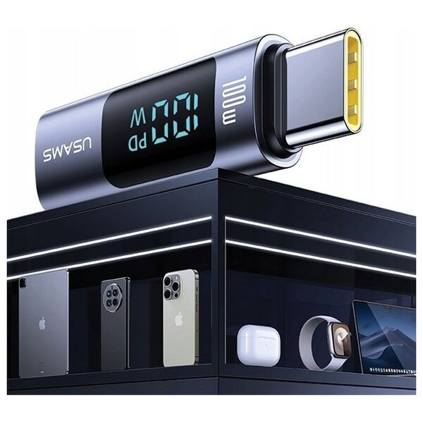 Adapter USB Usams USAMS Adapter AU18 USB-C - USB-C Digital Display 100W stalowy/aluminium SJ682TC01 (US-SJ682)