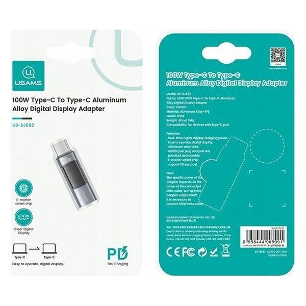 Adapter USB Usams USAMS Adapter AU18 USB-C - USB-C Digital Display 100W stalowy/aluminium SJ682TC01 (US-SJ682)