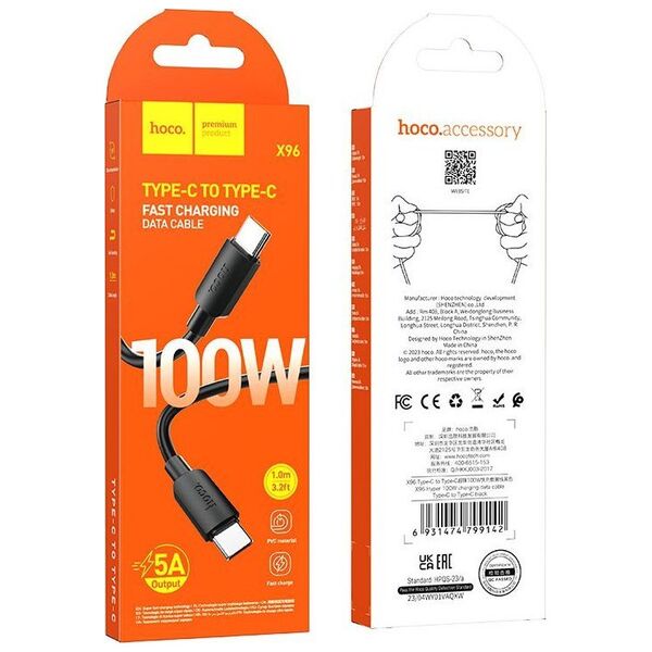 Kabel USB Hoco HOCO kabel Typ C do Typ C PD 6A 100W X96 1 m czarny