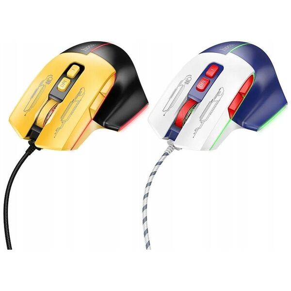 Mysz Hoco HOCO mysz komputerowa gamingowa przewodowa USB A 3600DPI GM31 biało niebieska