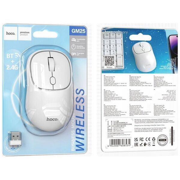 Mysz Hoco HOCO mysz komputerowa bezprzewodowa 2,4G 1600 dpi GM25 biała