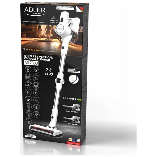 Adler Vacuum Cleaner | AD 7060 | Cordless operating | 350 W | 22 V | Operating time (max) 35 min | White | Warranty 24 month(s)