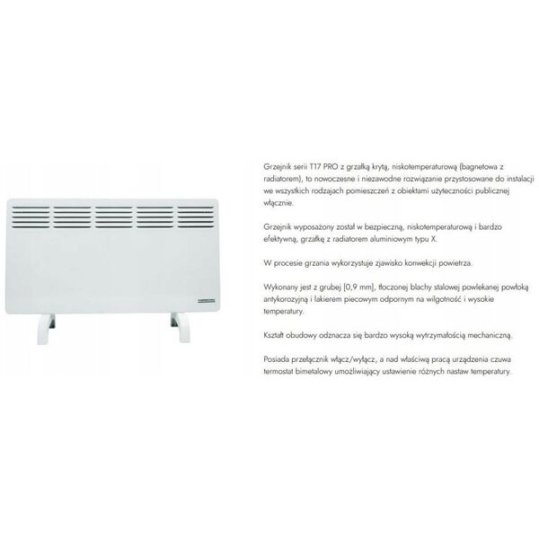 Elektryczny grzejnik konwektorowy T 17 PRO - 500 W IP24Ogrzewanie podłogowe
