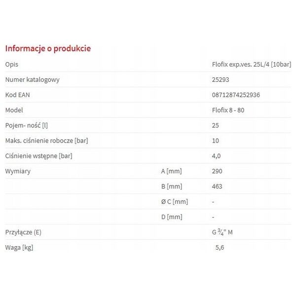 Naczynie wzbiorcze Flofix do c.w.u 25L/4 [10 bar], przyłącze 3/4, kolor białyNaczynia wzbiorcze