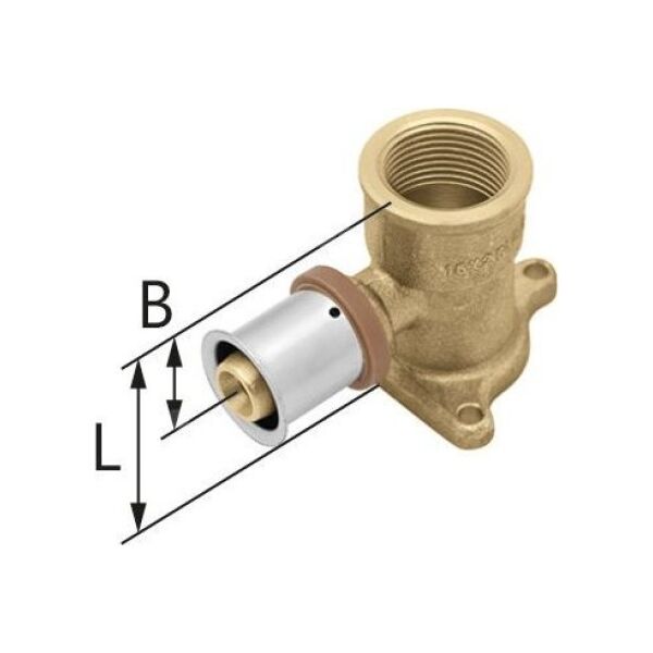 Kolano ścienne mosiężne z uszami GW ultraPRESS - 25 Rp3/4 L = 54 mmKAN-THERM