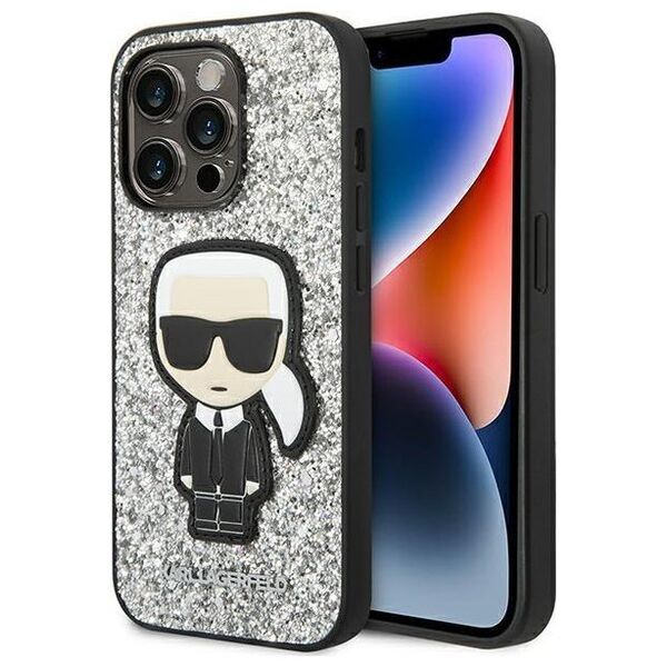 Karl Lagerfeld Etui Karl Lagerfeld do iPhone 14 Pro 6,1" hardcase srebrny/silver Glitter Flakes Ikonik