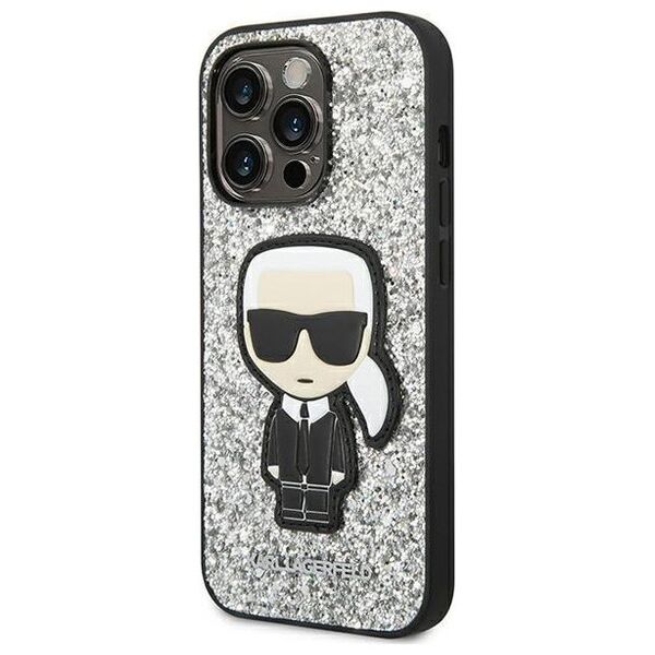 Karl Lagerfeld Etui Karl Lagerfeld do iPhone 14 Pro 6,1" hardcase srebrny/silver Glitter Flakes Ikonik