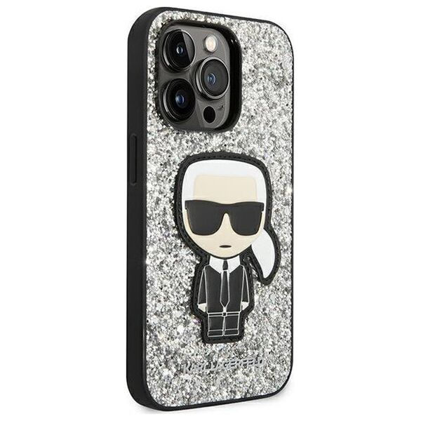Karl Lagerfeld Etui Karl Lagerfeld do iPhone 14 Pro 6,1" hardcase srebrny/silver Glitter Flakes Ikonik