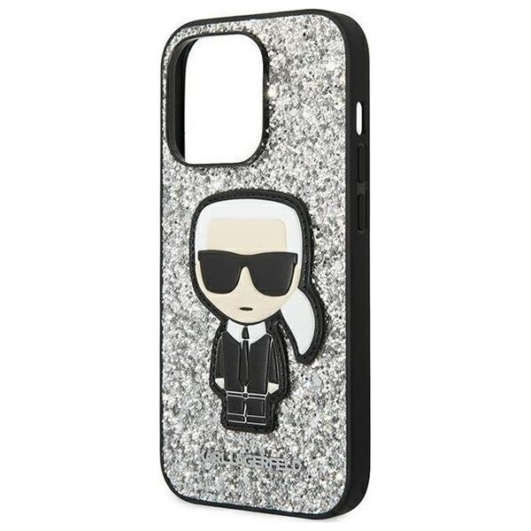 Karl Lagerfeld Etui Karl Lagerfeld do iPhone 14 Pro 6,1" hardcase srebrny/silver Glitter Flakes Ikonik