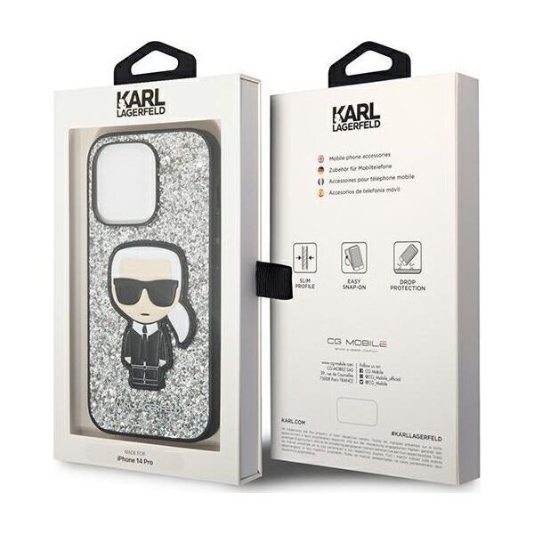 Karl Lagerfeld Etui Karl Lagerfeld do iPhone 14 Pro 6,1" hardcase srebrny/silver Glitter Flakes Ikonik