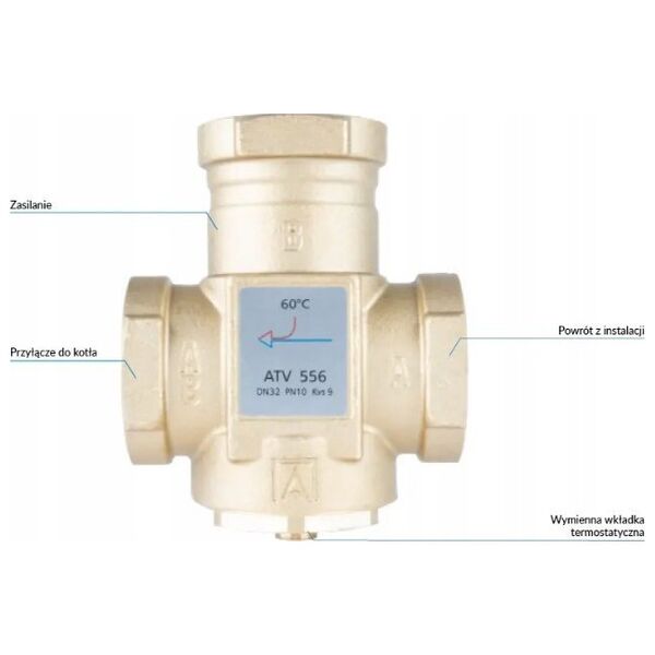 Zawór temperaturowy ATV 556, DN32, Rp1 1/4, kvs 9, 60°C (S)A