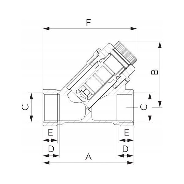 Filtr skośny siatkowy z magnesem, nakrętno-nakrętny, DN32, G1 1/4
