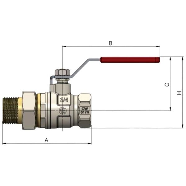 Zawór kulowy prosty półśrubunek 1GW-1 1/4GZ dźwignia Inox SENA VA30