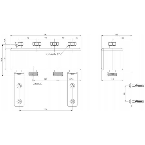 Rozdzielacz KSV 90-2 do grup pompowych BPG, do 50 kW, dla 2 obiegówA