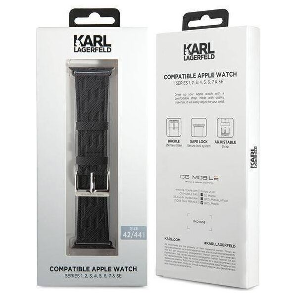 Strap for APPLE WATCH 4 / 5 / 6 / 7 / 8 / SE / ULTRA (42 / 44 / 45 / 49 MM) Karl Lagerfeld Strap Saffiano Monogram (KLAWLSAKLHPK) black 3666339127428