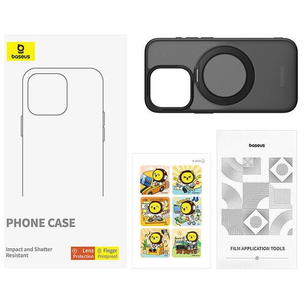 Case with stand + tempered glass IPHONE 14 PRO MAX Baseus SkyRing Magnetic black 6932172659288